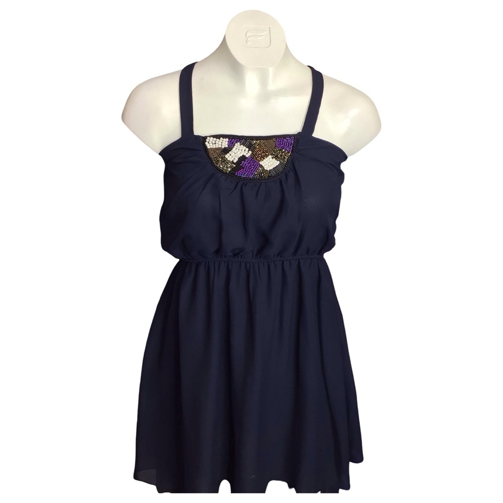 Navy Blue Dress with Sequin Detail